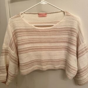 Urban Outfitters Women's Striped Cropped Sweater - Cream and Beige